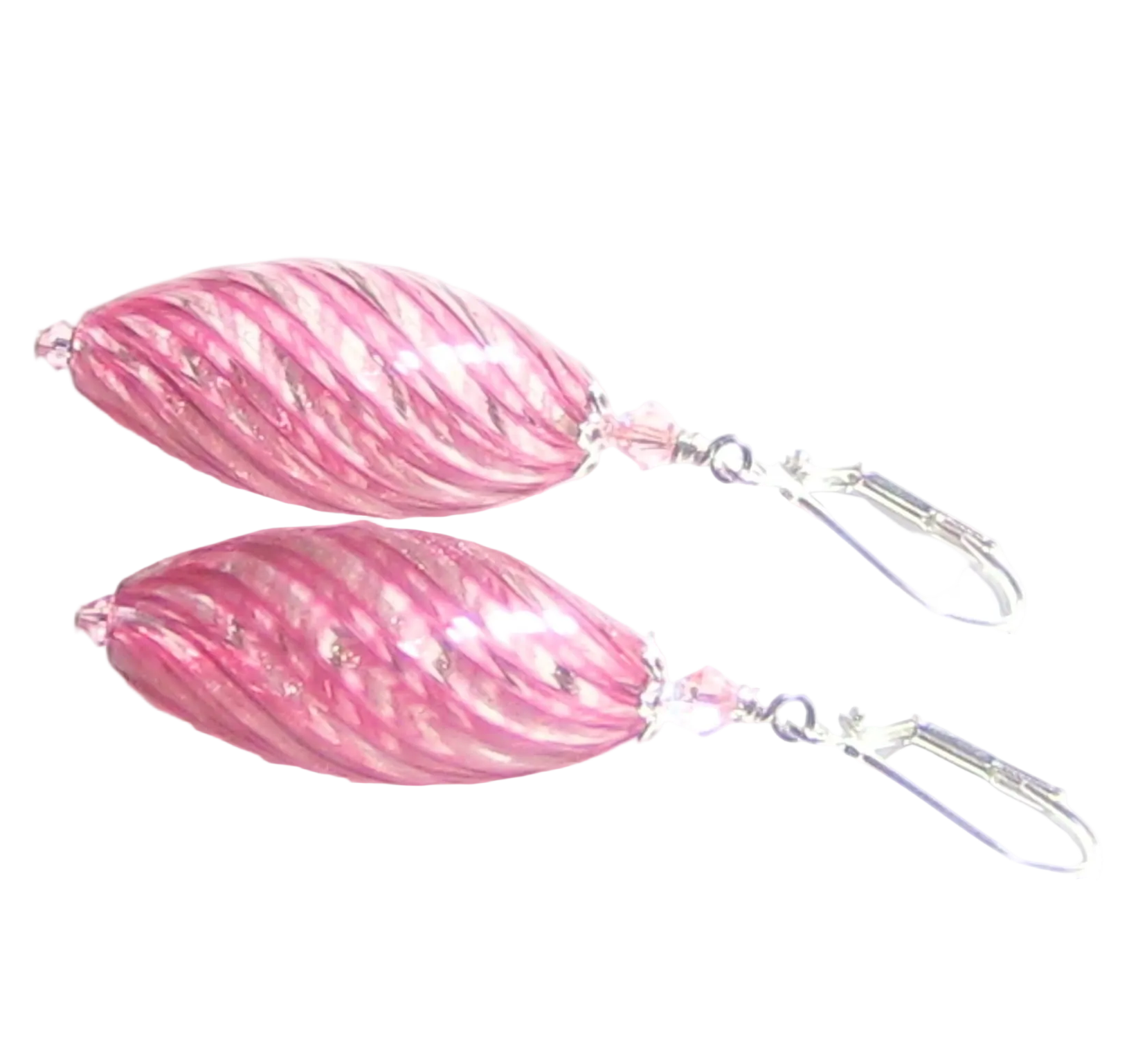 Genuine Murano Glass Pink Oval Sterling Silver Leverback Earrings - JKC Murano