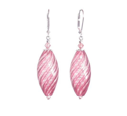 Genuine Murano Glass Pink Oval Sterling Silver Leverback Earrings - JKC Murano