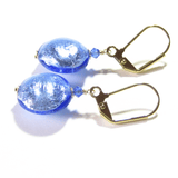 Murano Glass Blue Disc Gold Earrings by JKC Murano - JKC Murano