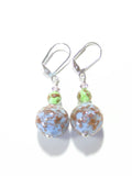 Murano Glass Blue Green Ball Silver Earrings, leverbacks - JKC Murano