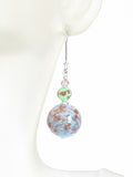 Murano Glass Blue Green Ball Silver Earrings, leverbacks - JKC Murano