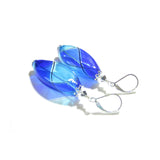 Murano Blown Glass Bicolor Cobalt Blue Aqua Long Argyle Earrings - JKC Murano