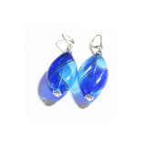 Murano Blown Glass Bicolor Cobalt Blue Aqua Long Argyle Earrings - JKC Murano