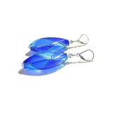 Murano Blown Glass Bicolor Cobalt Blue Aqua Long Argyle Earrings - JKC Murano
