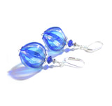 Murano Blown Glass Blue Aqua Nugget Round Ball Earrings - JKC Murano