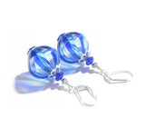 Murano Blown Glass Blue Aqua Nugget Round Ball Earrings - JKC Murano
