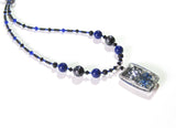 Murano Glass Cobalt Blue and Black Pendant Silver Necklace - JKC Murano