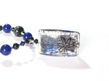 Murano Glass Cobalt Blue and Black Pendant Silver Necklace - JKC Murano