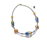 Murano Glass Blue Topaz Oval Bead Gold Necklace by JKC Murano - JKC Murano