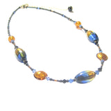 Murano Glass Blue Topaz Oval Bead Gold Necklace by JKC Murano - JKC Murano