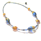 Murano Glass Blue Topaz Oval Bead Gold Necklace by JKC Murano - JKC Murano