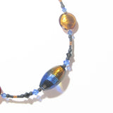 Murano Glass Blue Topaz Oval Bead Gold Necklace by JKC Murano - JKC Murano