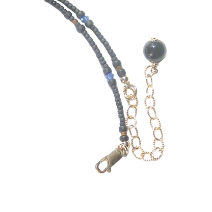 Murano Glass Blue Topaz Oval Bead Gold Necklace by JKC Murano - JKC Murano