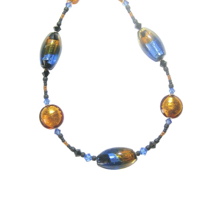 Murano Glass Blue Topaz Oval Bead Gold Necklace by JKC Murano - JKC Murano