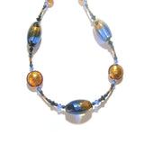 Murano Glass Blue Topaz Oval Bead Gold Necklace by JKC Murano - JKC Murano