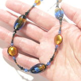 Murano Glass Blue Topaz Oval Bead Gold Necklace by JKC Murano - JKC Murano