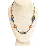 Murano Glass Blue Topaz Oval Bead Gold Necklace by JKC Murano - JKC Murano