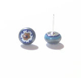 Murano Millefiori Blue Brown Flower Sterling Post Stud Earrings - JKC Murano