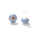 Murano Millefiori Blue Brown Flower Sterling Post Stud Earrings - JKC Murano