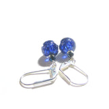 Venetian Glass Cobalt Blue Small Ball Silver Earrings, Murano Glass Handmade Jewelry - JKC Murano