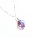 Murano Blown Glass Blue Purple Argyle Disc Silver Pendant - JKC Murano