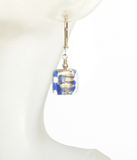 Murano Glass Blue Gold Striped Square Gold Earrings by JKC Murano - JKC Murano