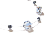 Murano Glass Blue Black White Swirl Cube Silver Necklace - JKC Murano