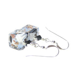 Murano Glass Blue White Black Leopard Cube Sterling Silver Earrings - JKC Murano