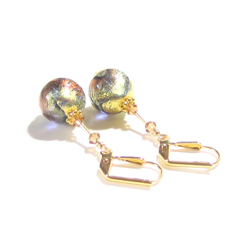 Murano Glass Blue Brown Gold Earrings - JKC Murano