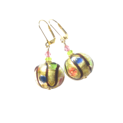 Murano Glass Colorful Dot Gold Earrings - JKC Murano