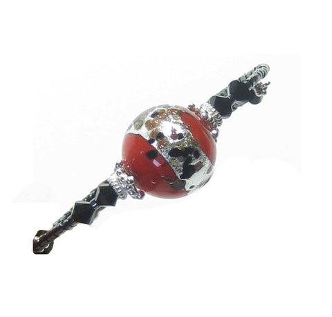 Murano Glass Red Leopard Sterling Silver Bangle Bracelet - JKC Murano