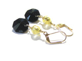 Murano Glass Black Swarovski Drop Gold Earrings - JKC Murano
