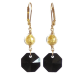 Murano Glass Black Swarovski Drop Gold Earrings - JKC Murano