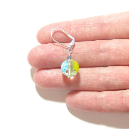 Murano Glass Colorful Millefiori Ball Dangle Silver Earrings - JKC Murano