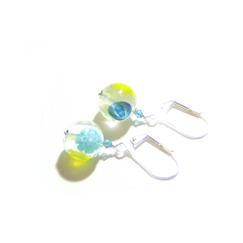 Murano Glass Colorful Millefiori Ball Dangle Silver Earrings - JKC Murano