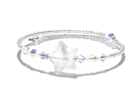 Murano Glass Clear Silver Star Bangle Bracelet - JKC Murano