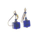 Murano Glass Cobalt Blue Cube Gold Earrings - JKC Murano