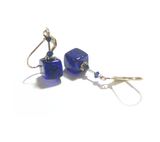 Murano Glass Cobalt Blue Cube Gold Earrings - JKC Murano