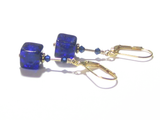 Murano Glass Cobalt Blue Cube Gold Earrings - JKC Murano