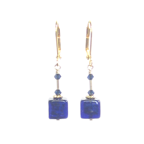 Murano Glass Cobalt Blue Cube Gold Earrings - JKC Murano