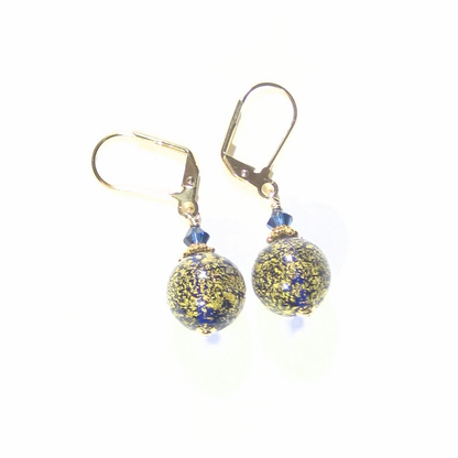 Murano Glass Cobalt Blue Ball Gold Earrings by JKC Murano - JKC Murano