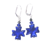 Murano Glass Cobalt Blue Celtic Cross Sterling Silver Earrings - JKC Murano