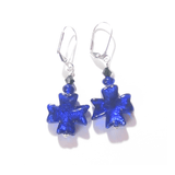 Murano Glass Cobalt Blue Celtic Cross Sterling Silver Earrings - JKC Murano