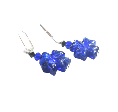 Murano Glass Cobalt Blue Celtic Cross Sterling Silver Earrings - JKC Murano