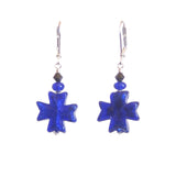 Murano Glass Cobalt Blue Celtic Cross Sterling Silver Earrings - JKC Murano