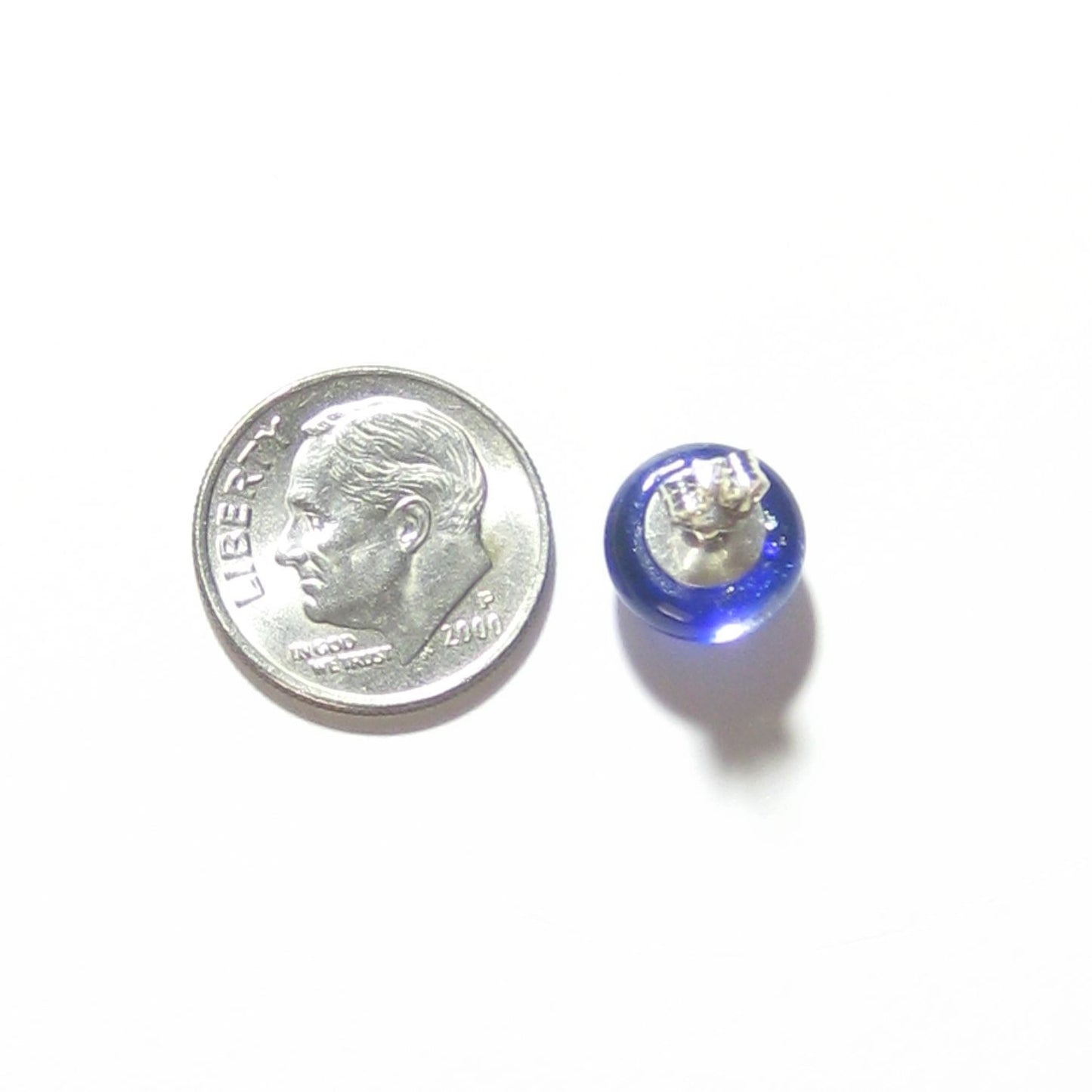 Murano Glass Cobalt Blue Silver Dichroic Button Earrings, 10mm, Stud Earrings - JKC Murano