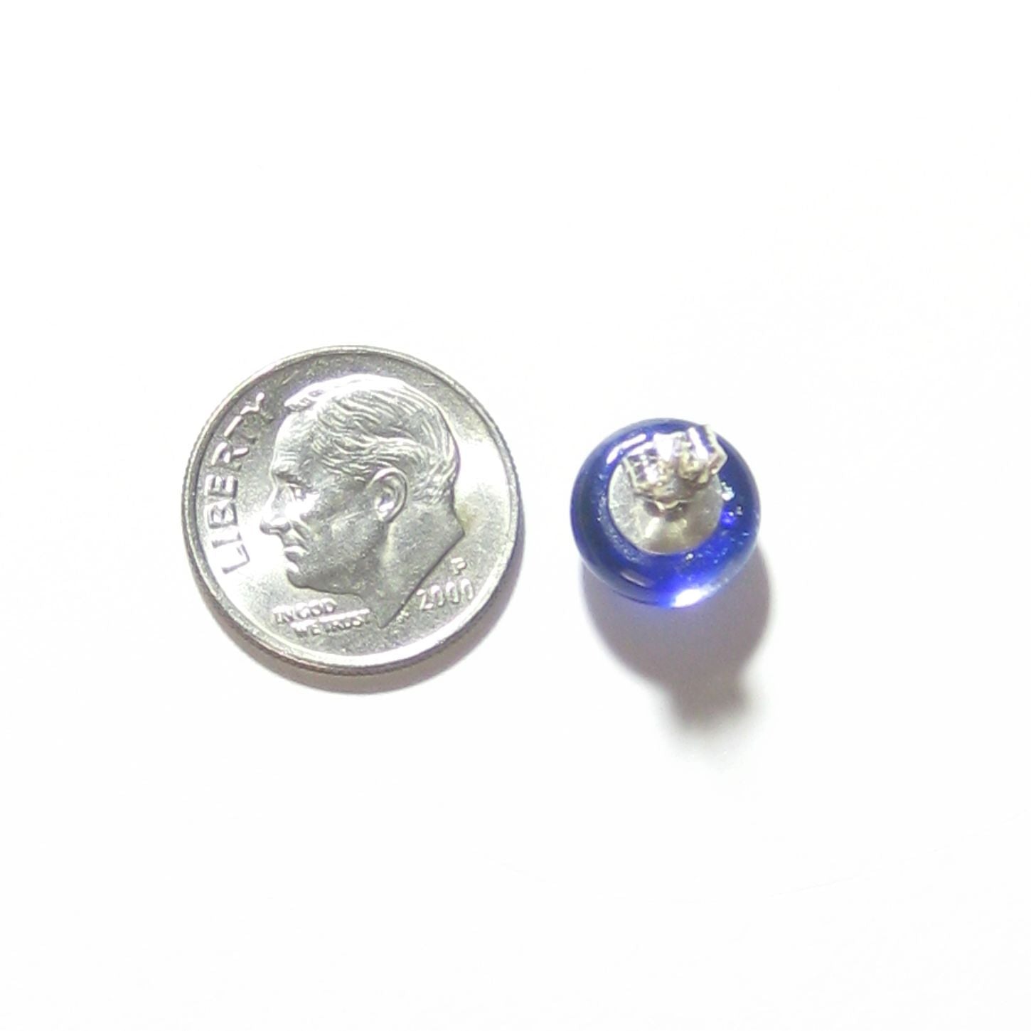 Murano Glass Cobalt Blue Silver Dichroic Button Earrings, 10mm, Stud Earrings - JKC Murano