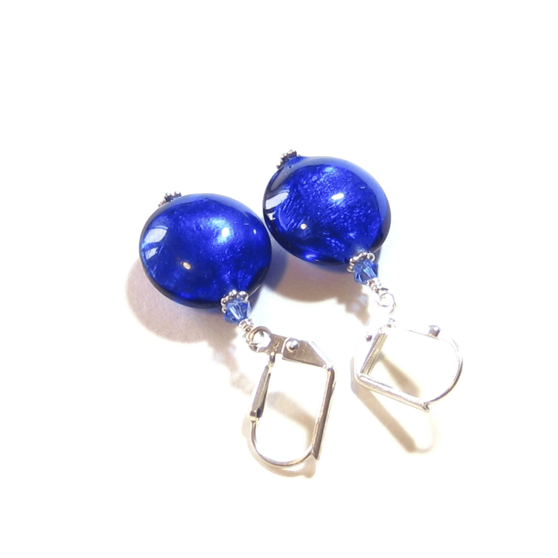 Murano Glass Cobalt Blue Disc Sterling Silver Earrings - JKC Murano