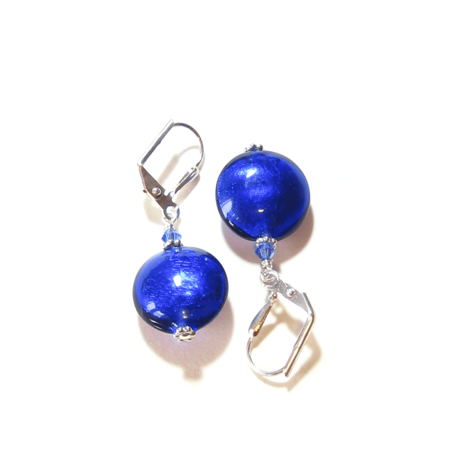 Murano Glass Cobalt Blue Disc Sterling Silver Earrings - JKC Murano