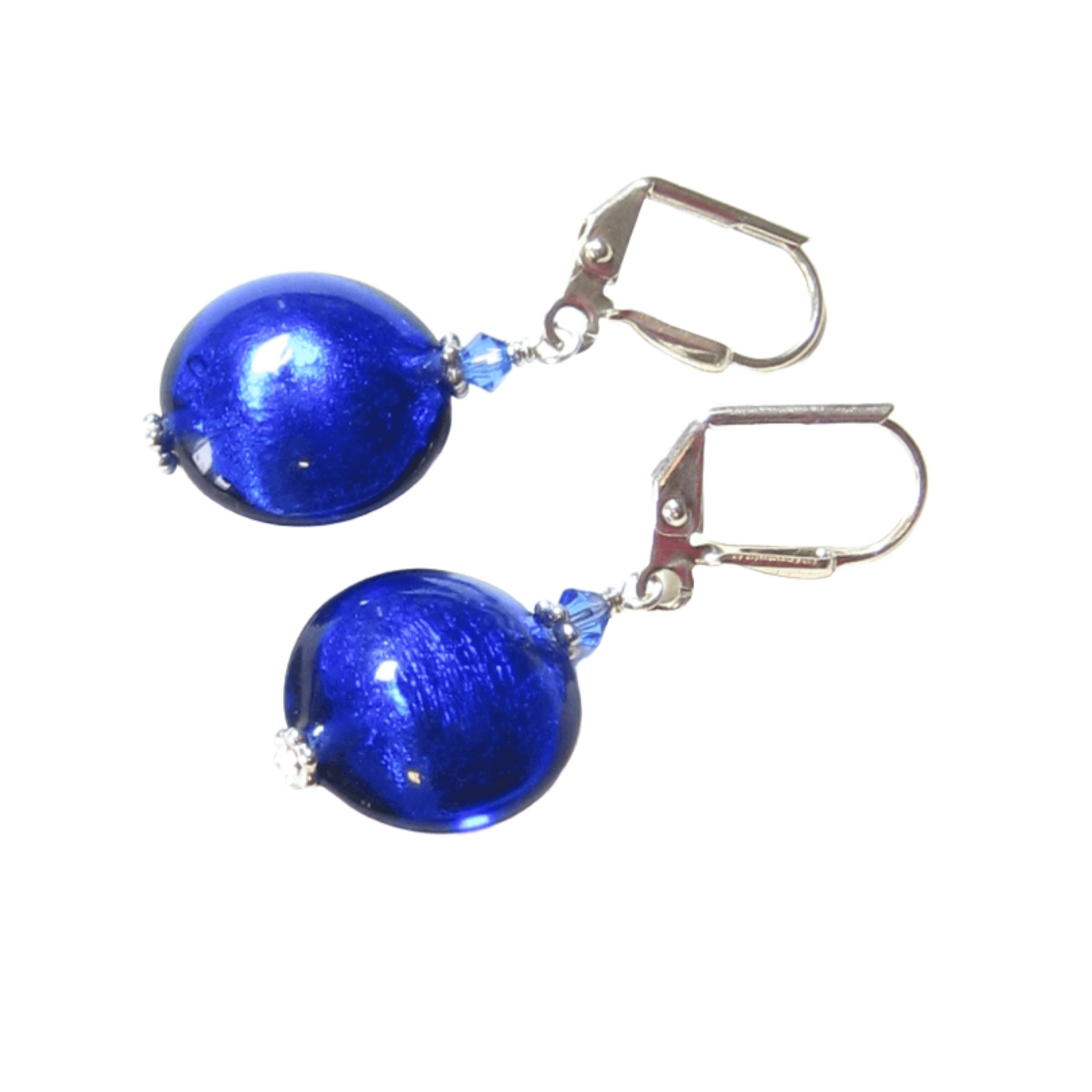 Murano Glass Cobalt Blue Disc Sterling Silver Earrings - JKC Murano